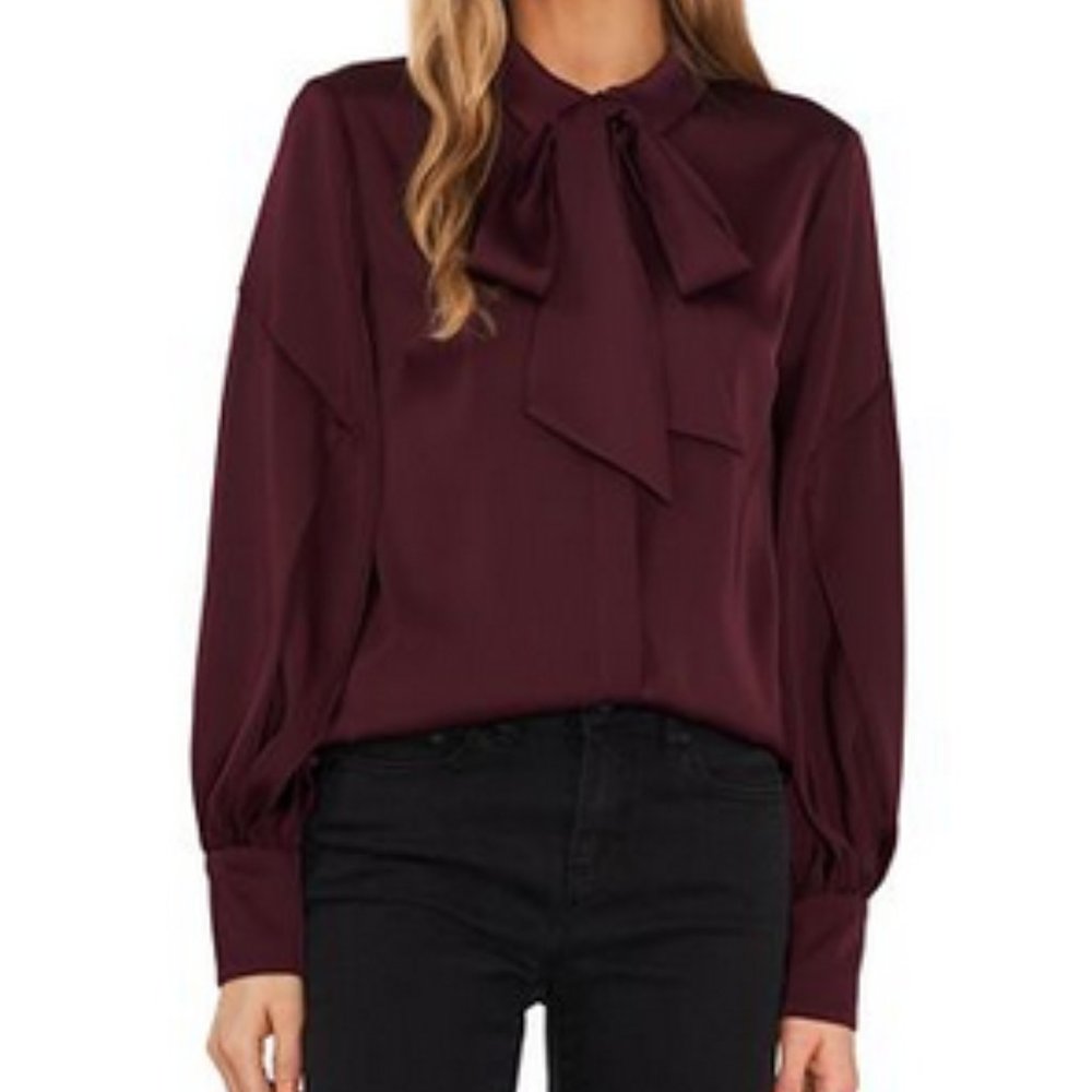 Wine colored balloon-sleeve button up
